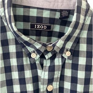 Izod Men's Blue and Green Plaid Shirt